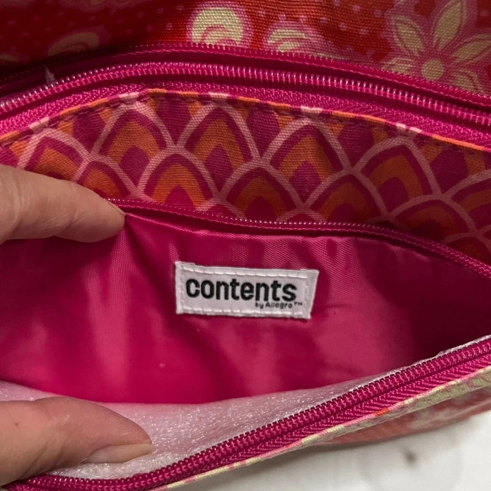 Contents by Allegro Set of 3 Pink, Orange & Cream Fabric Makeup, Travel Bags